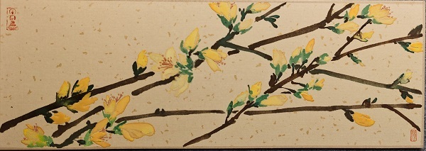 唐婵国画  纸本重彩，纯天然矿物色  16×45cm  2020